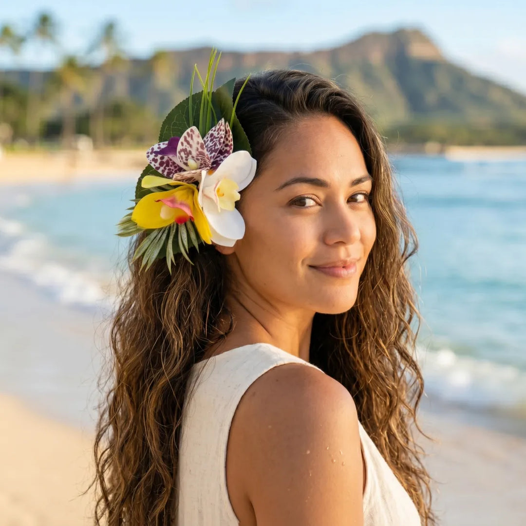 Kahala Orchid Yellow Flower Hair Clip - Made in Hawaii