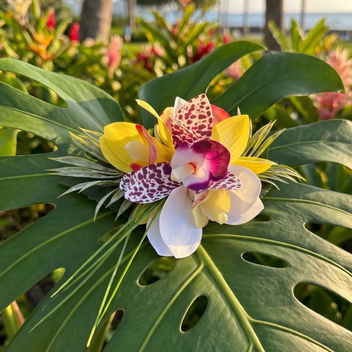Kahala Orchid Yellow Flower Hair Clip - Made in Hawaii