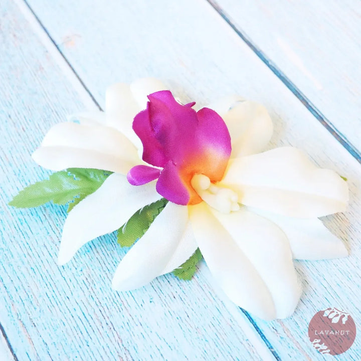 Kahalu’u White Hawaiian Flower Hair Clip - Made in Hawaii