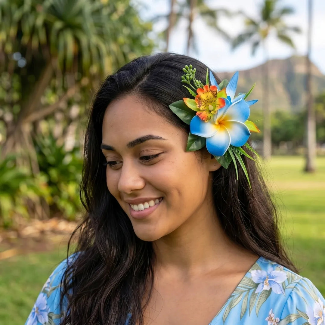Kaia Blue Flower Hair Clip - Made in Hawaii