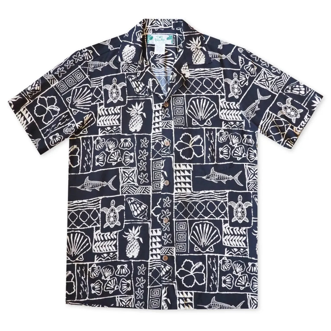 Kaka’ako Black Hawaiian Rayon Shirt - Made in Hawaii