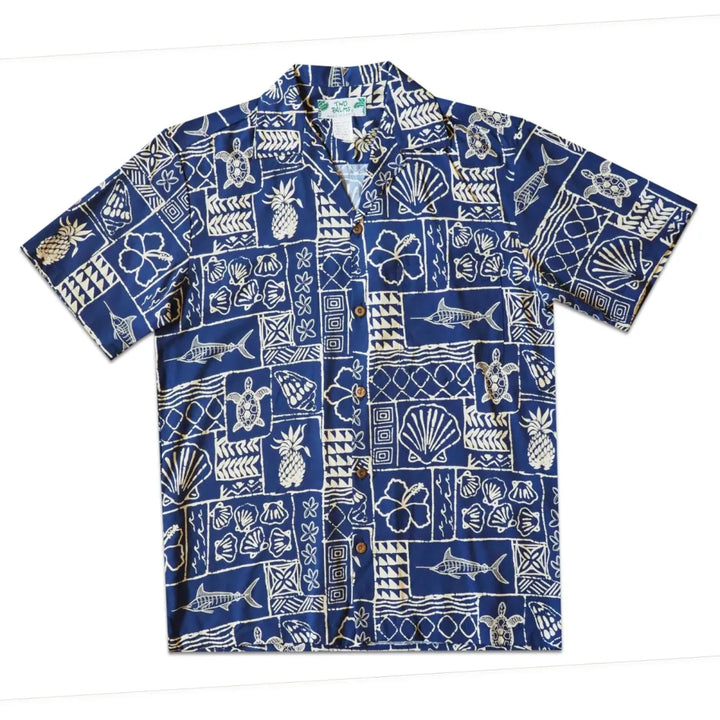 Kaka’ako Navy Hawaiian Rayon Shirt - Made in Hawaii