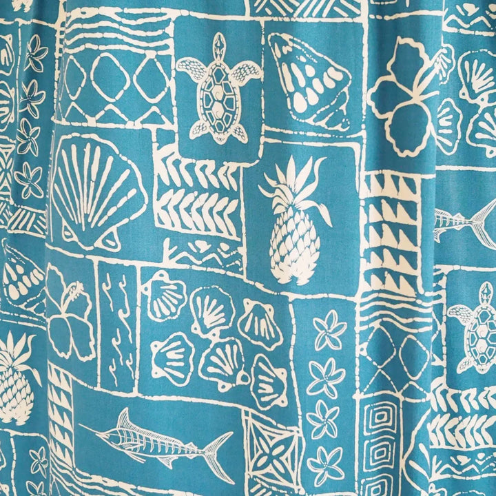 Kaka’ako Teal Hawaiian Rayon Tea Muumuu Dress - Made in Hawaii