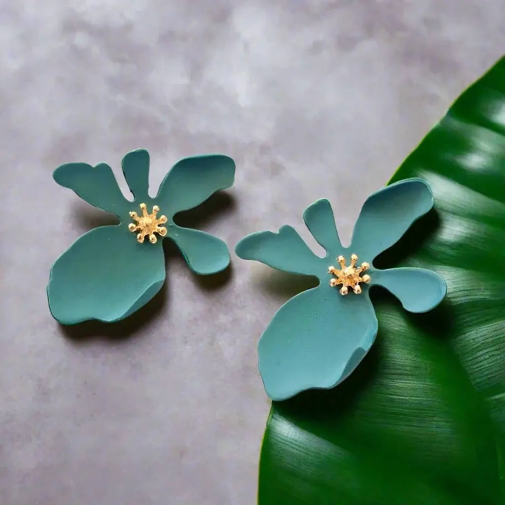 Kakaako Teal Island Flower Earrings - Made in Hawaii