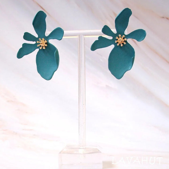 Kakaako Teal Island Flower Earrings - Made in Hawaii