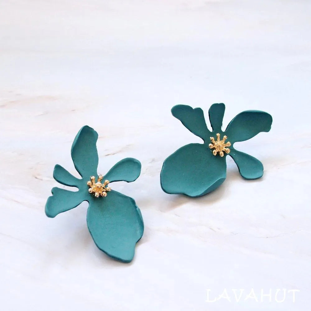 Kakaako Teal Island Flower Earrings - Made in Hawaii