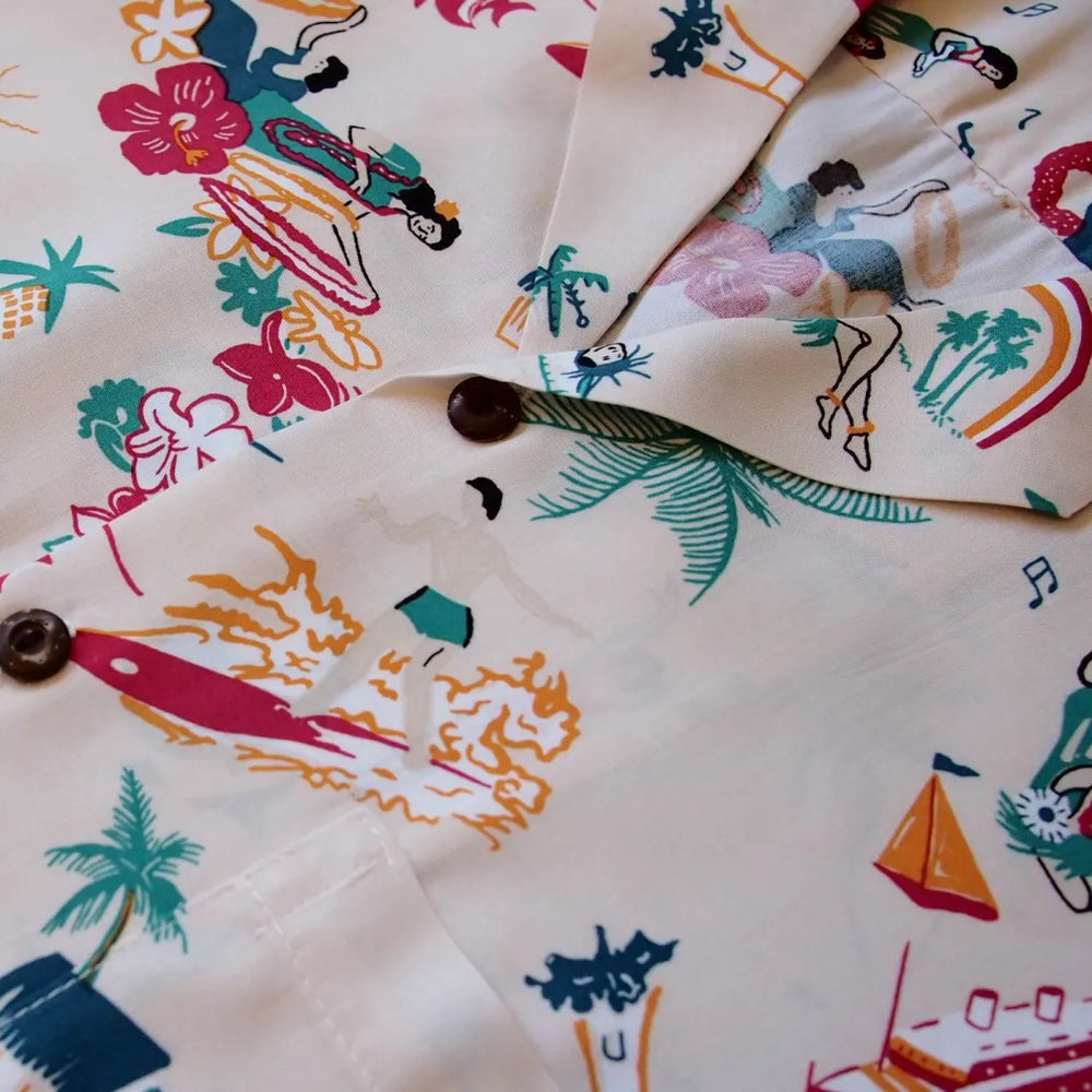 Kalakaua Cream Hawaiian Rayon Shirt - Made in Hawaii