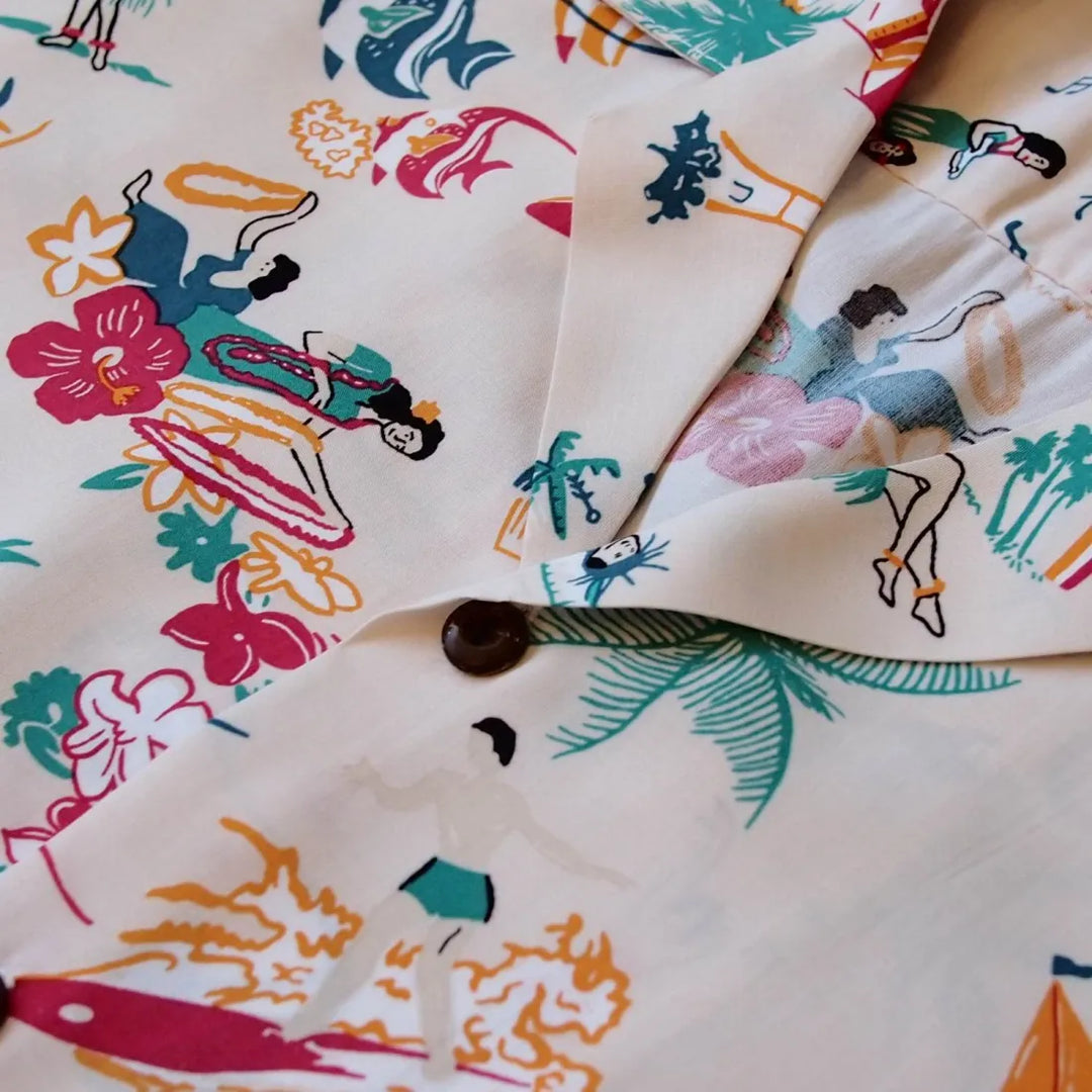 Kalakaua Cream Hawaiian Rayon Shirt - Made in Hawaii