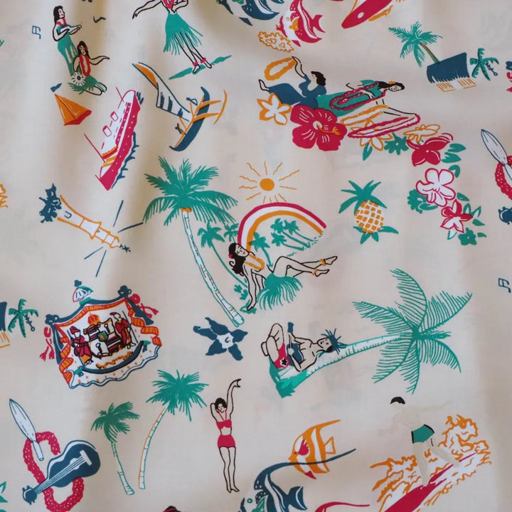 Kalakaua Cream Hawaiian Rayon Shirt - Made in Hawaii