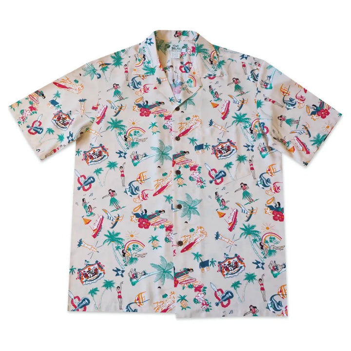 Kalakaua Cream Hawaiian Rayon Shirt - Made in Hawaii