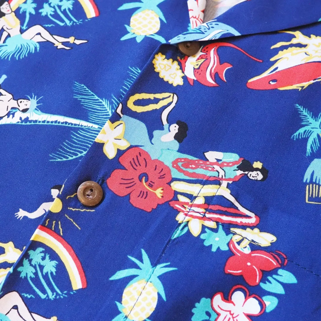 Kalakaua Navy Hawaiian Rayon Shirt - Made in Hawaii