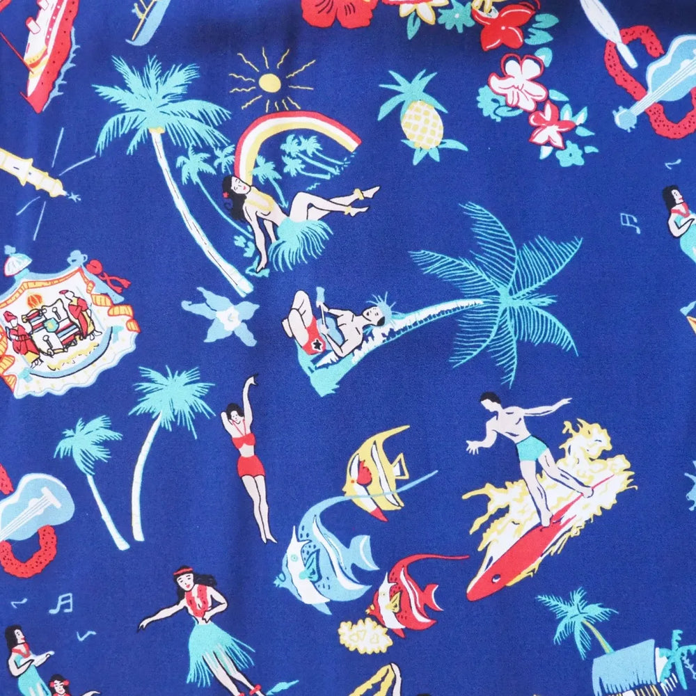 Kalakaua Navy Hawaiian Rayon Shirt - Made in Hawaii