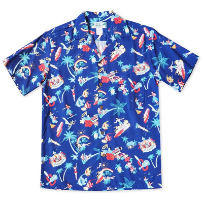 Kalakaua Navy Hawaiian Rayon Shirt - Made In Hawaii