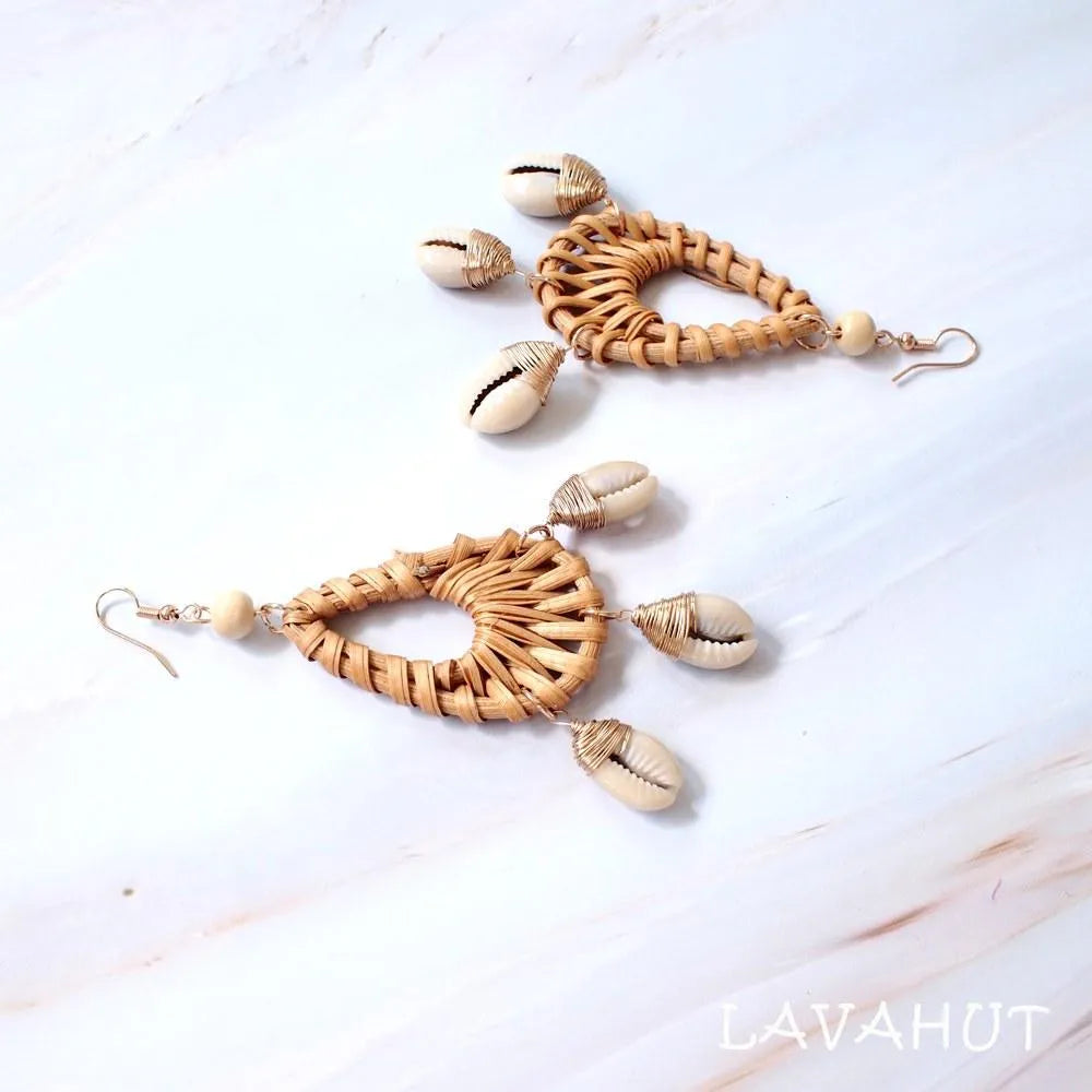 Kauai Drop Seashell Wicker Earrings - Made In Hawaii