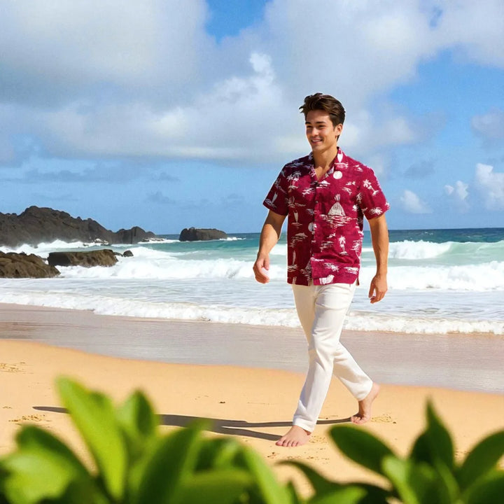 Kilauea Red Hawaiian Rayon Shirt - Made in Hawaii