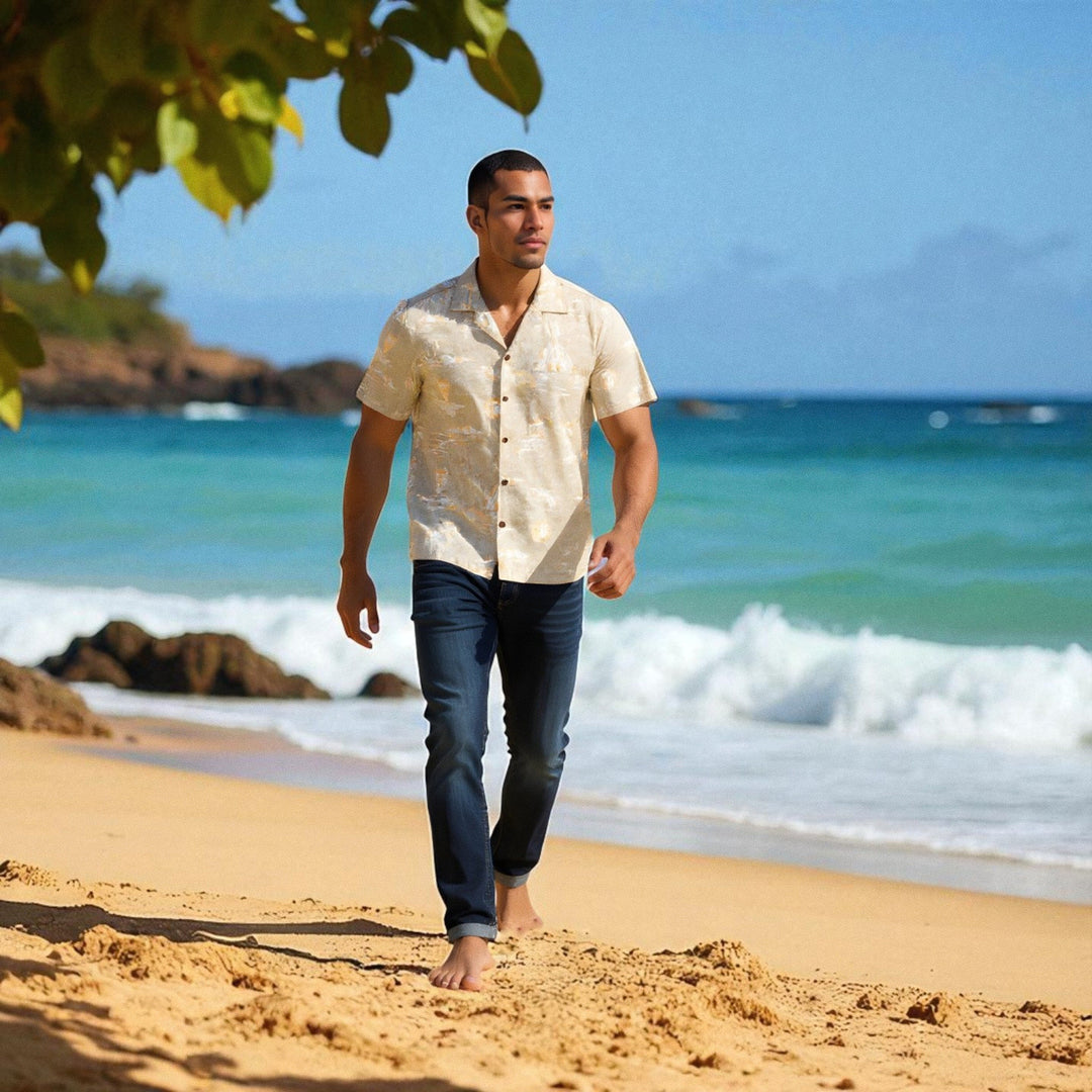 Kilauea Tan Hawaiian Rayon Shirt Made in Hawaii