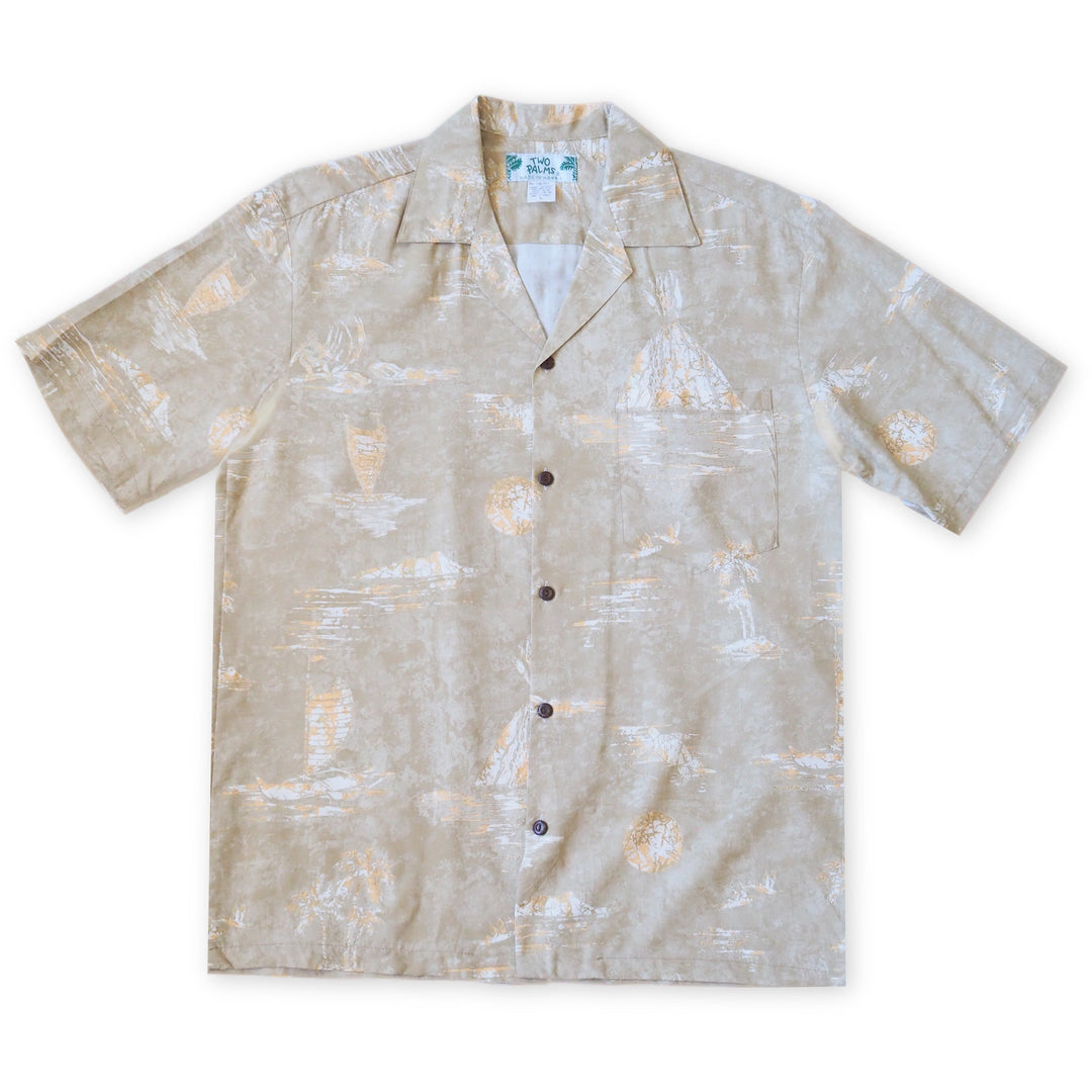 Kilauea Tan Hawaiian Rayon Shirt Made in Hawaii