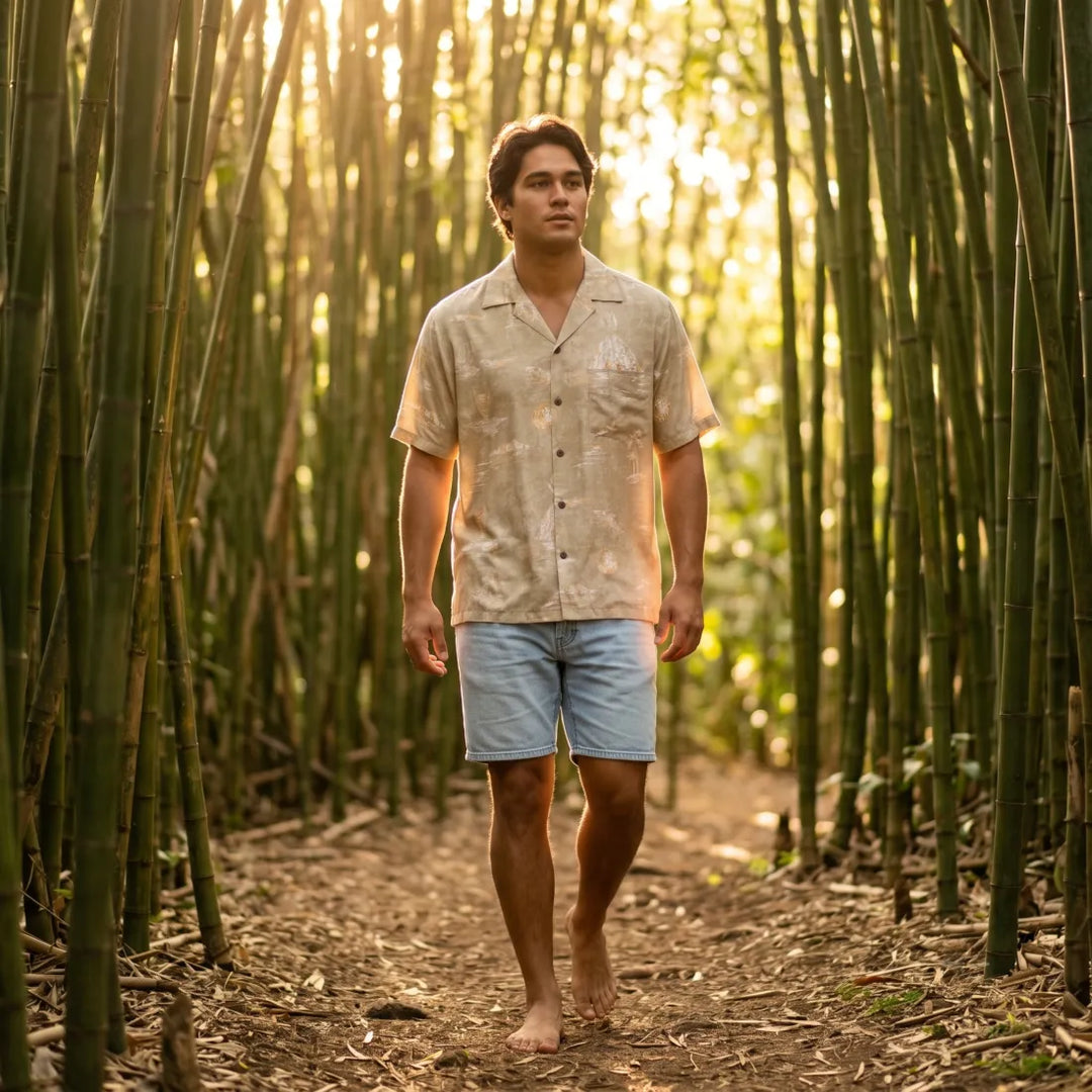 Kilauea Tan Hawaiian Rayon Shirt - Made in Hawaii