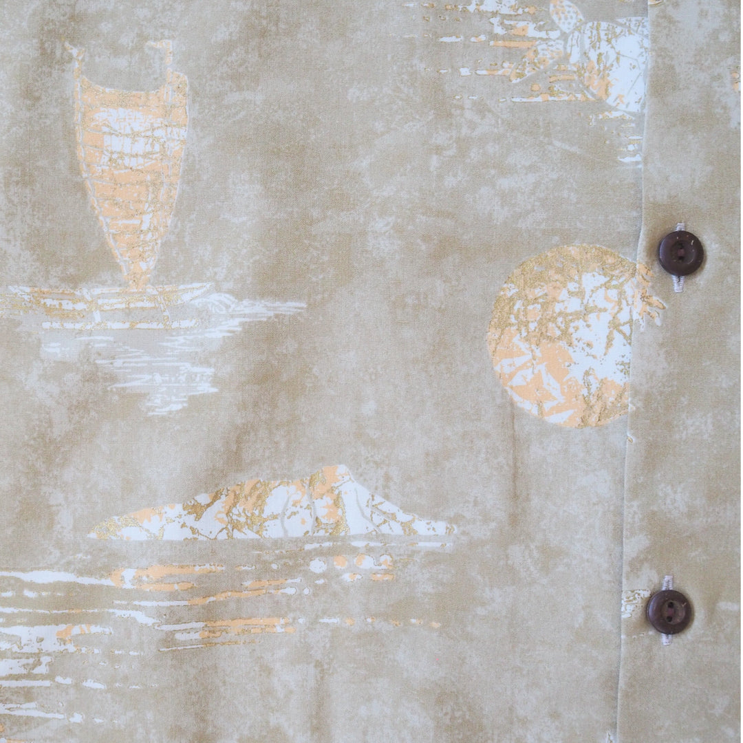 Kilauea Tan Hawaiian Rayon Shirt Made in Hawaii