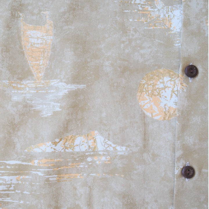 Kilauea Tan Hawaiian Rayon Shirt Made in Hawaii