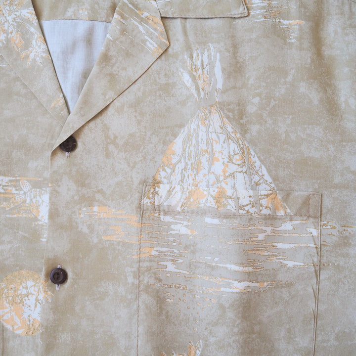 Kilauea Tan Hawaiian Rayon Shirt Made in Hawaii