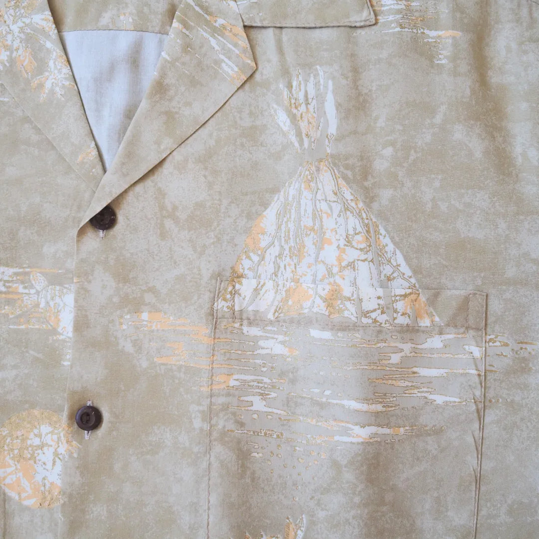 Kilauea Tan Hawaiian Rayon Shirt - Made in Hawaii