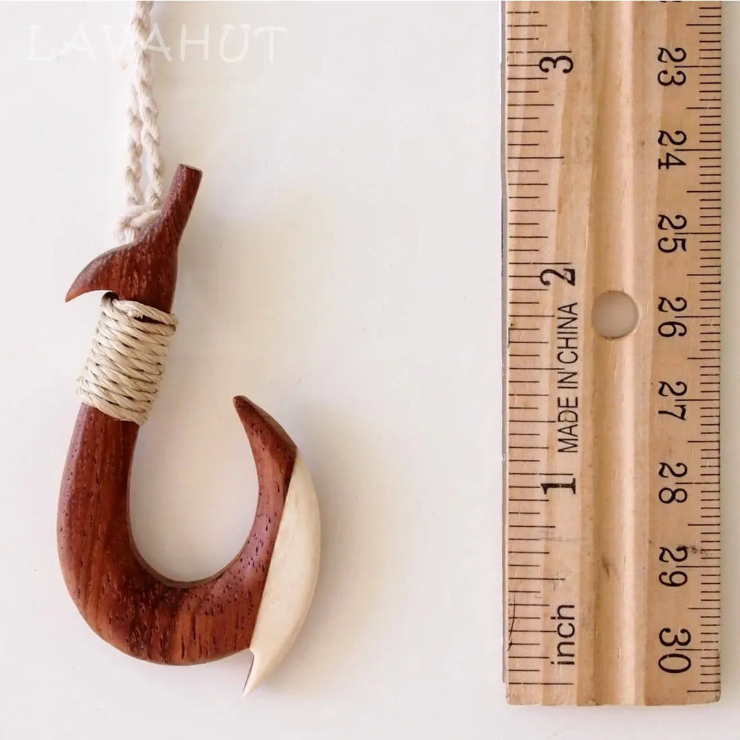 Kona Wooden Fish Hook Hawaiian Necklace - Made in Hawaii