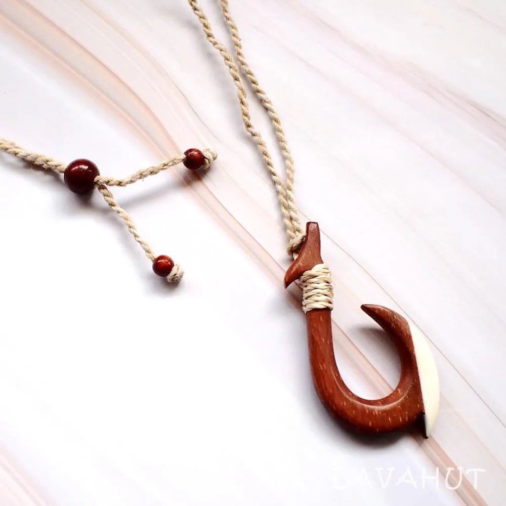 Kona Wooden Fish Hook Hawaiian Necklace - Made in Hawaii