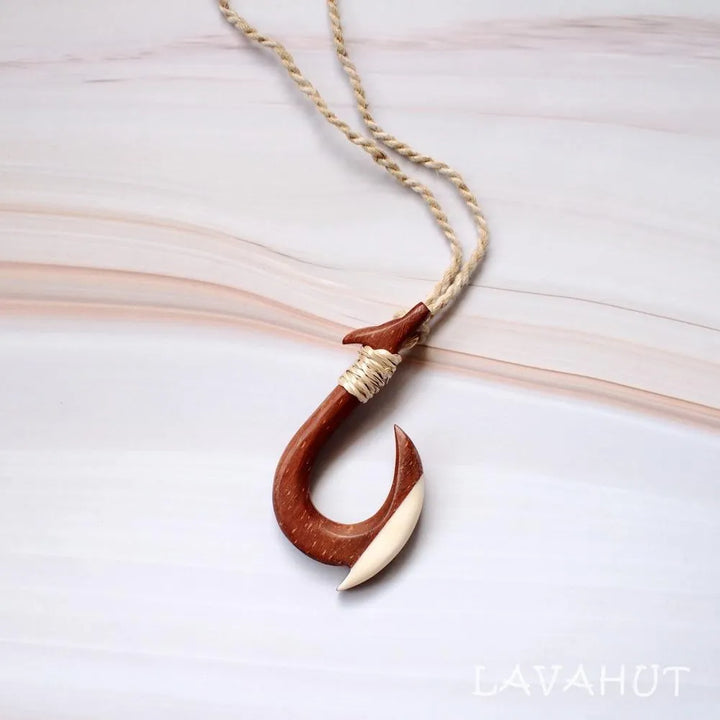 Kona Wooden Fish Hook Hawaiian Necklace - Made in Hawaii