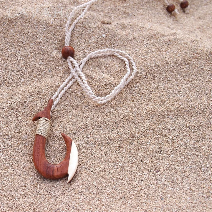 Kona Wooden Fish Hook Hawaiian Necklace - Made in Hawaii