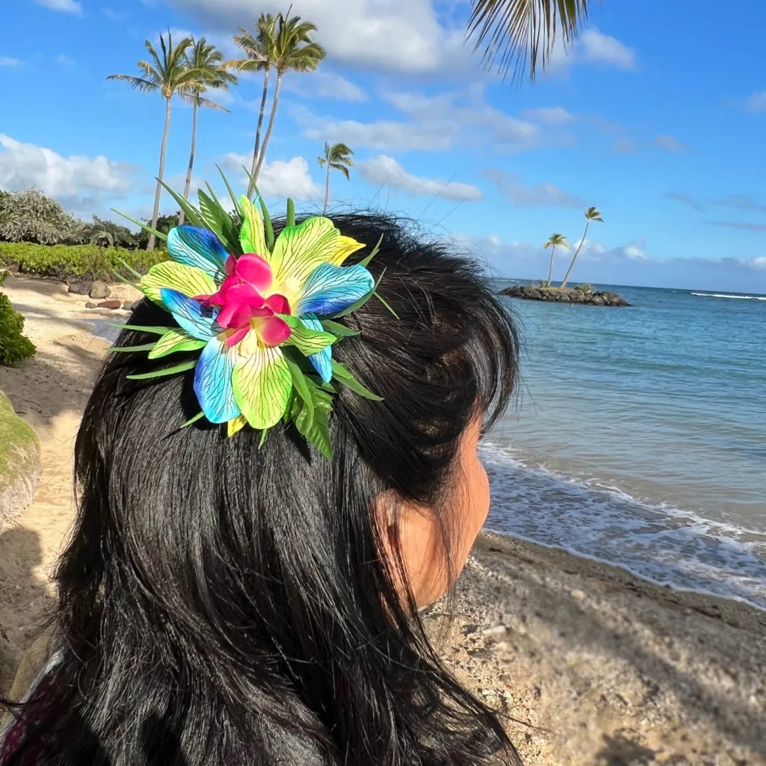 Kula Blue/green Hawaiian Flower Hair Clip - Made in Hawaii