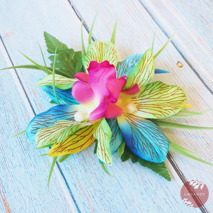 Kula Blue/green Hawaiian Flower Hair Clip - Made in Hawaii