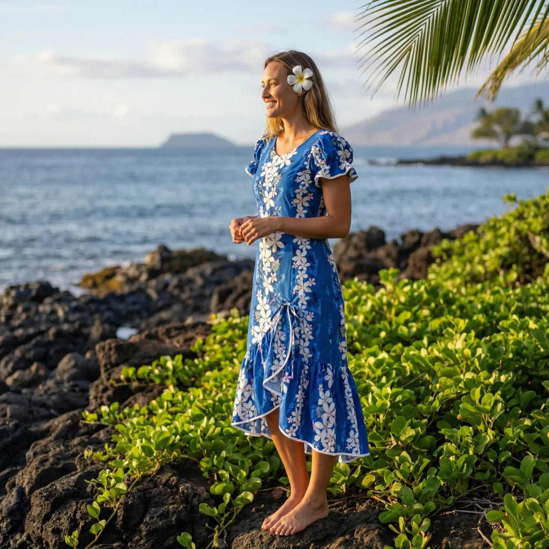 Kuulei Blue Makani Hawaiian Muumuu Dress - Made in Hawaii