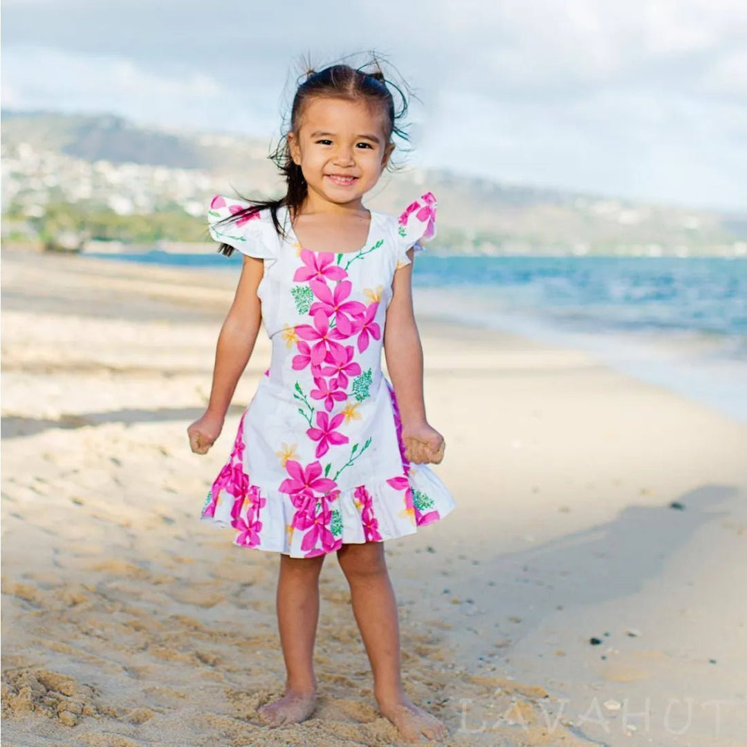 Kuulei White Hawaiian Girl Cotton Dress – Authentic Hawaiian Girl's Hawaiian Dresses by Lavahut