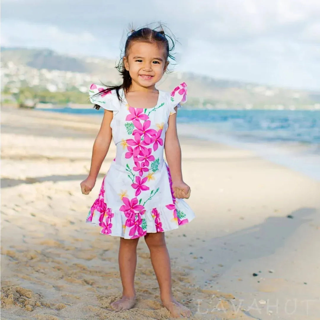 Kuulei White Hawaiian Girl Cotton Dress for Twirling 8 / White Kuulei White Hawaiian Girl Cotton Dress for Twirling 8 / White