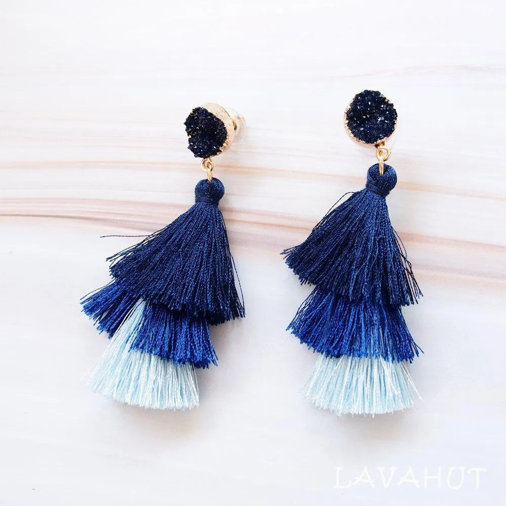 Lanikai Blue Tassel Drop Earrings - Made In Hawaii