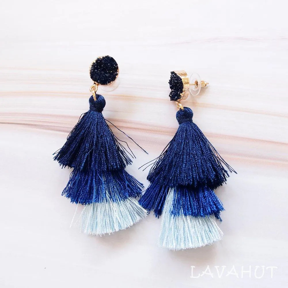 Lanikai Blue Tassel Drop Earrings - Made In Hawaii