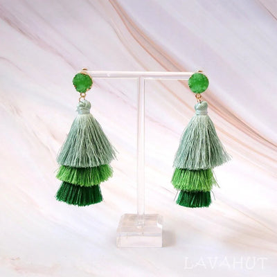 Lanikai Green Tassel Drop Earrings - Made In Hawaii