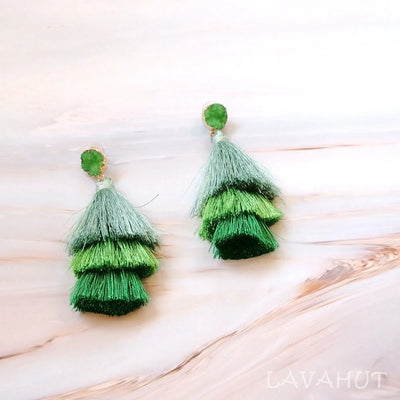 Lanikai Green Tassel Drop Earrings - Made In Hawaii