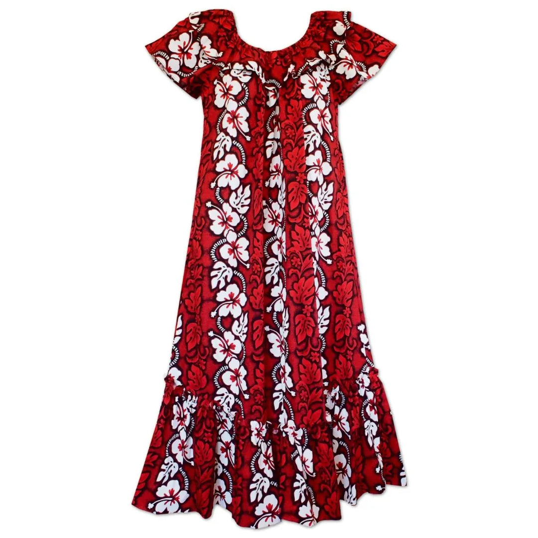 Lava Flow Red Long Ruffle Hawaiian Muumuu Dress - Made in Hawaii