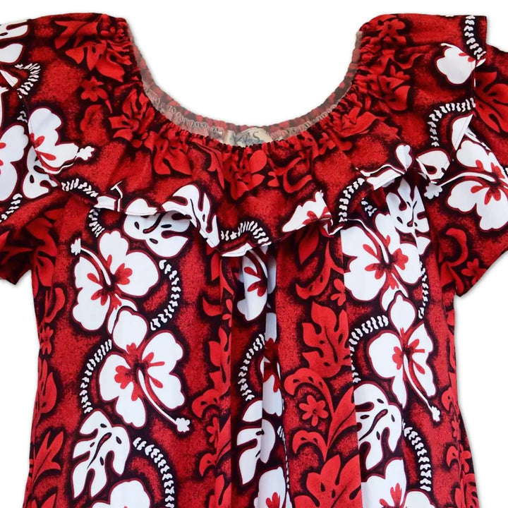 Lava Flow Red Long Ruffle Hawaiian Muumuu Dress - Made in Hawaii