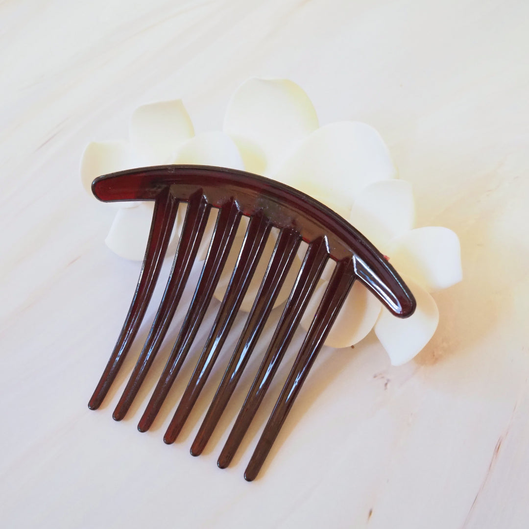 White Pearls & Plumeria Hair Comb