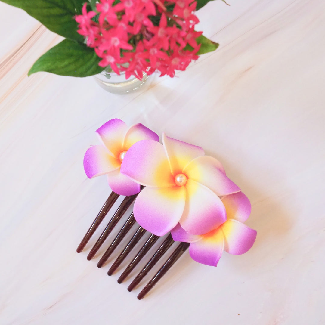 Purple Pearls & Plumeria Hair Comb