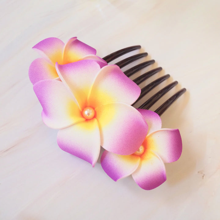 Purple Pearls & Plumeria Hair Comb