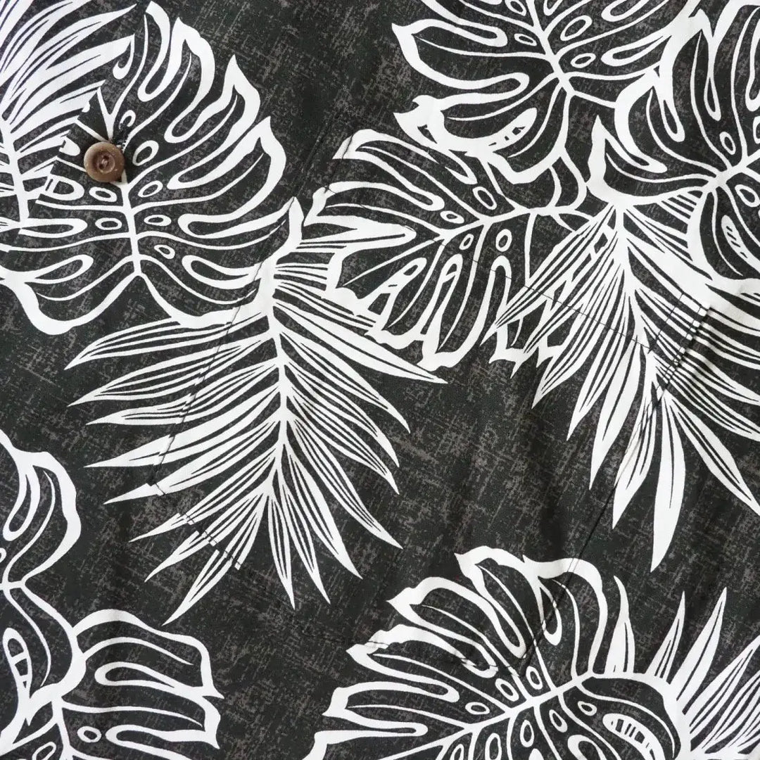 Leaf Black Hawaiian Cotton Shirt Made in Hawaii