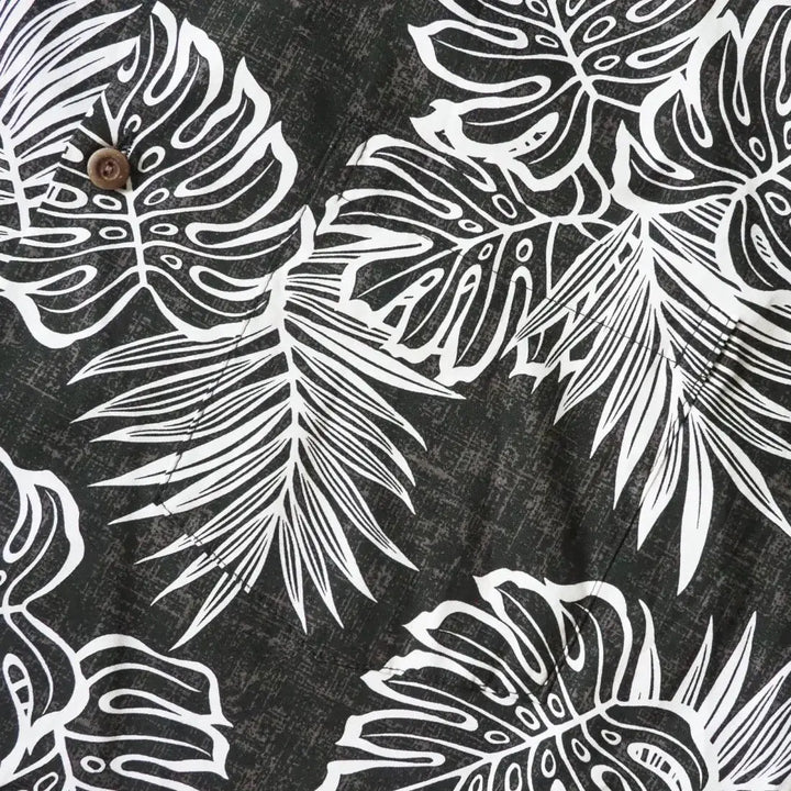Leaf Black Hawaiian Cotton Shirt Made in Hawaii