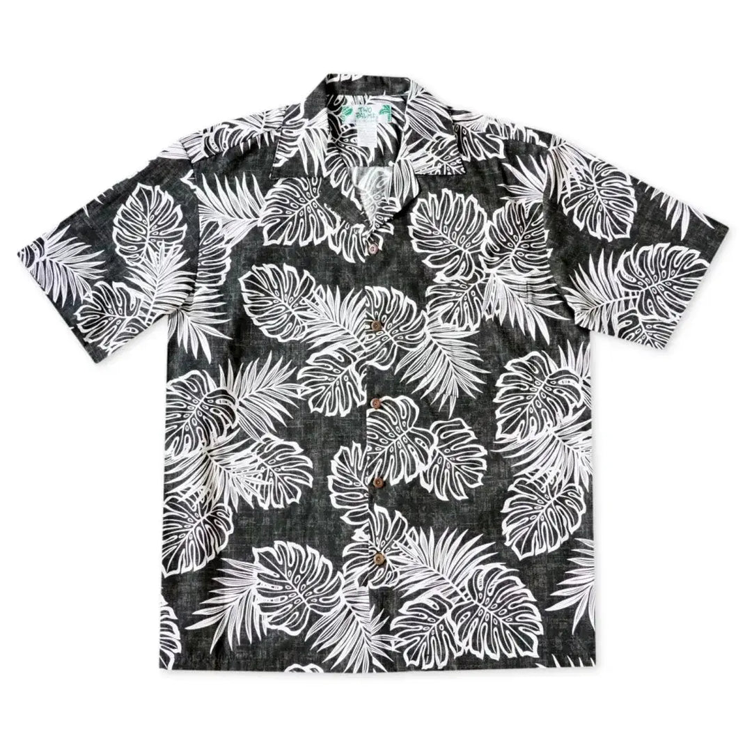 Leaf Black Hawaiian Cotton Shirt Made in Hawaii