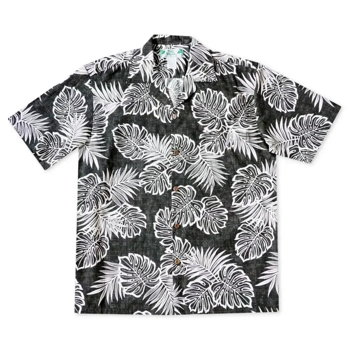 Leaf Black Hawaiian Cotton Shirt Made in Hawaii