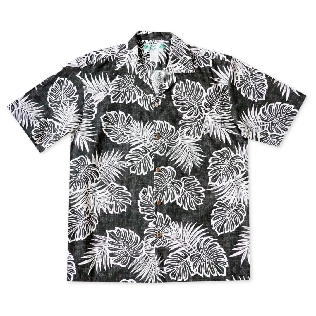 Leaf Black Hawaiian Cotton Shirt - Made in Hawaii