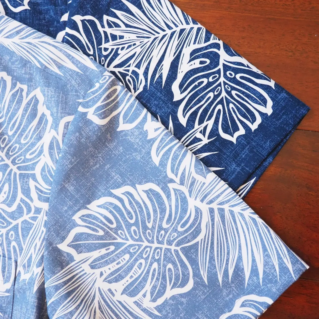 Leaf Blue Hawaiian Cotton Shirt - Made in Hawaii